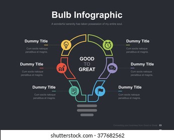Flat business presentation vector slide template with idea bulb diagram