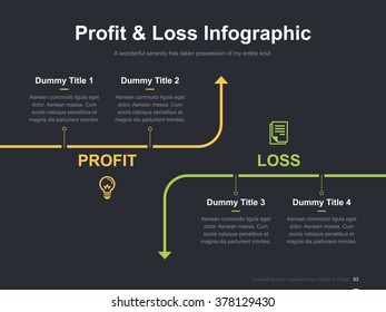 Flat business presentation vector slide template with profit and loss diagram