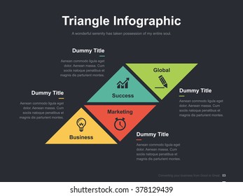 Flat business presentation vector slide template with triangle box diagram