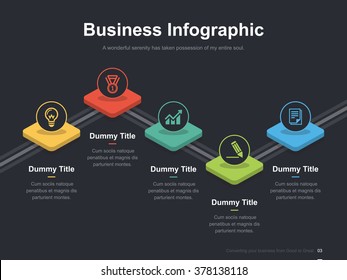 Flat business presentation vector slide template with process step diagram