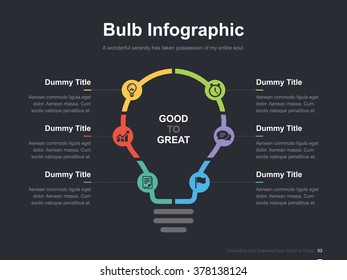 Flat business presentation vector slide template with idea bulb diagram