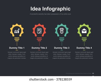 Flat business presentation vector slide template with idea bulb diagram