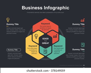 Flat Business Presentation Vector Slide Template With Hexagon Venn Diagram