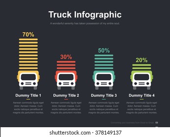 Flat business presentation vector slide template with truck diagram