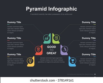 Flat business presentation vector slide template with pyramid diagram