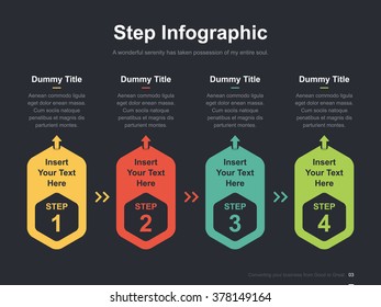 Flat business presentation vector slide template with label process step diagram