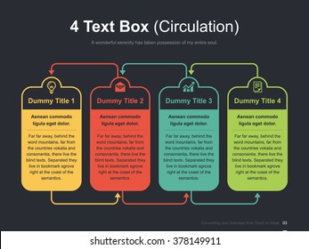 Flat business presentation vector slide template with circulation 4 text boxes diagram