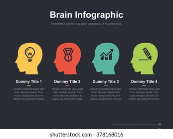 Flat business presentation vector slide template with brain head diagram
