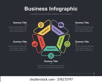 Flat business presentation vector slide template with pentagon diagram