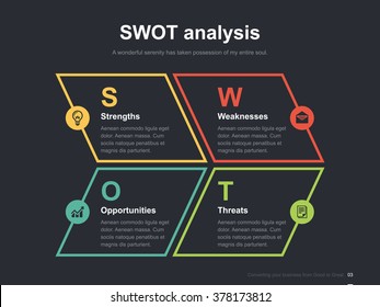 Flat business presentation vector slide template with swot analysis diagram