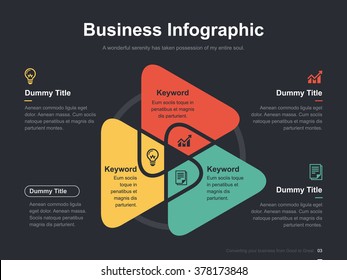 Flat business presentation vector slide template with triangle venn diagram