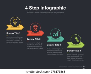 Flat business presentation vector slide template with step process diagram