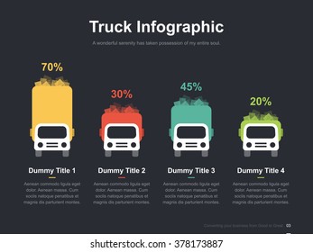 Flat business presentation vector slide template with truck diagram