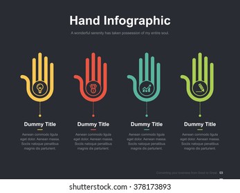 Flat business presentation vector slide template with line hand diagram