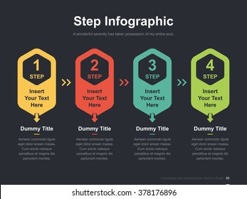Flat business presentation vector slide template with label step process diagram
