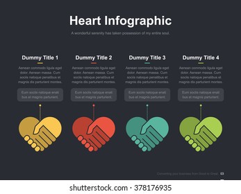 Flat business presentation vector slide template with heart hand shake diagram