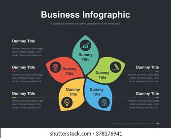 Flat business presentation vector slide template with leaf diagram