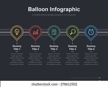 Flat business presentation vector slide template with balloon process diagram