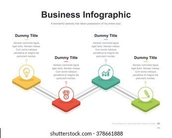 Flat business presentation vector slide template with step process diagram