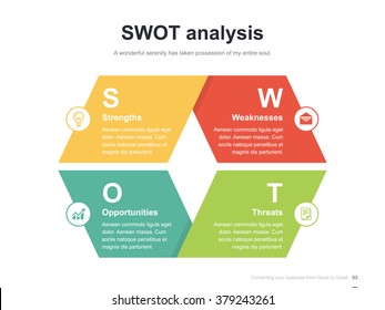 Flat business presentation vector slide template with swot analysis diagram