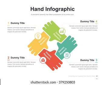 Flat business presentation vector slide template with circulation hand diagram