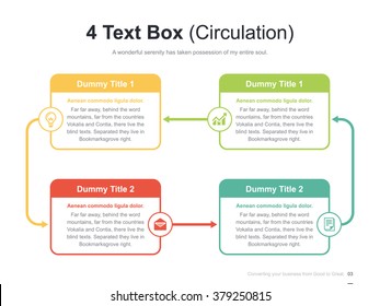 Flat business presentation vector slide template with circulation 4 text box diagram