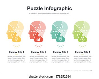 Flat business presentation vector slide template with brain puzzle diagram