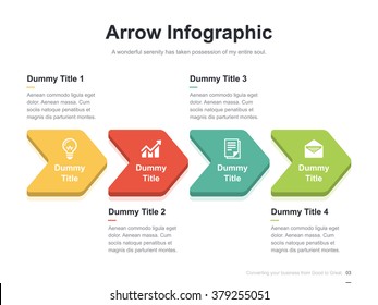 Flat business presentation vector slide template with step process arrow diagram