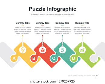 Flat business presentation vector slide template with puzzle step process diagram