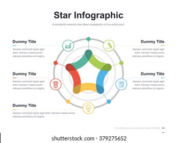 Flat business presentation vector slide template with star diagram
