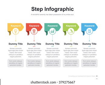 Flat business presentation vector slide template with arrow step process diagram