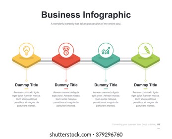 Flat business presentation vector slide template with step process diagram