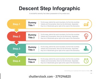 Flat business presentation vector slide template with step process text box diagram