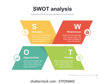 Flat business presentation vector slide template with swot analysis diagram
