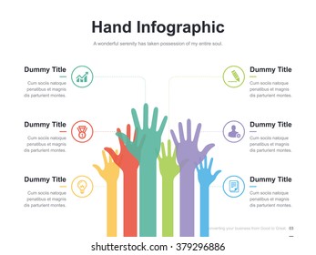 Flat business presentation vector slide template with hand diagram