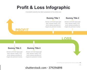Flat business presentation vector slide template with profit and loss arrow diagram