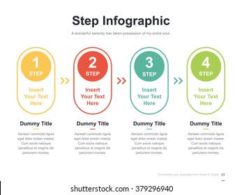 Flat business presentation vector slide template with step process diagram