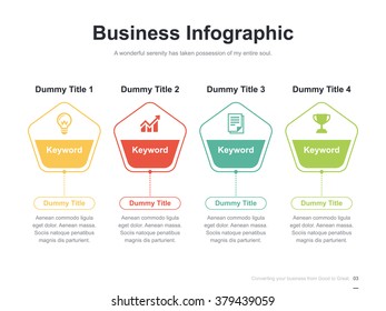 Flat business presentation vector slide template with pentagon diagram