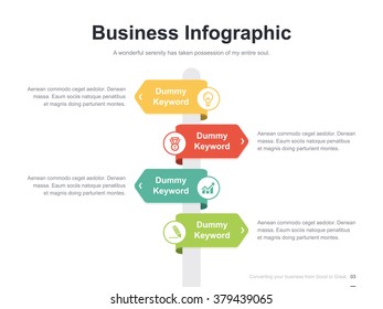 Flat business presentation vector slide template with arrow direction diagram