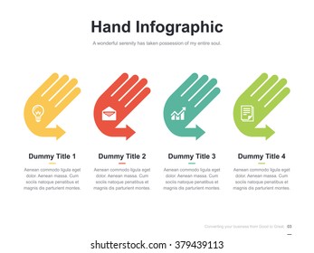 Flat business presentation vector slide template with hand arrow diagram