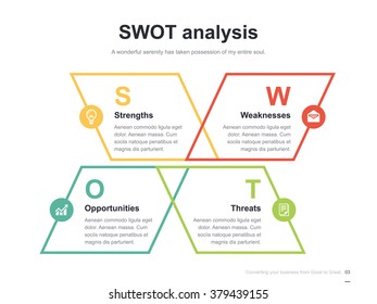 Flat business presentation vector slide template with swot analysis diagram