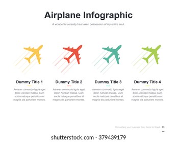 Flat business presentation vector slide template with airplane diagram