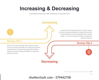 Flat business presentation vector slide template with up and down arrow diagram