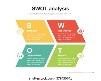 Flat business presentation vector slide template with swot analysis diagram