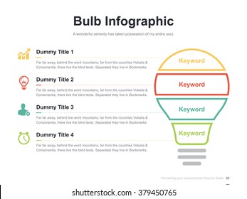 Flat business presentation vector slide template with idea bulb diagram