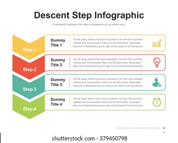 Flat business presentation vector slide template with step process diagram