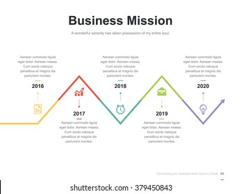 Flat business presentation vector slide template with step process arrow diagram