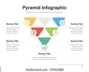 Flat business presentation vector slide template with triangle pyramid diagram