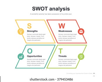 Flat business presentation vector slide template with swot analysis diagram