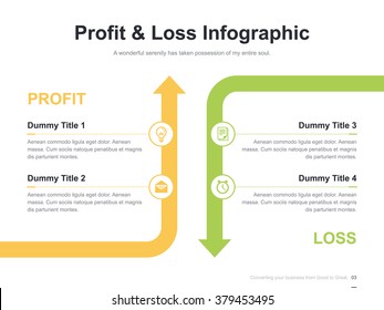 Flat business presentation vector slide template with profit and loss arrow diagram